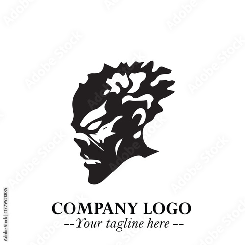 Head of Zombie Logo Symbol in Black on the White Background with Horror Minimal Vector Design