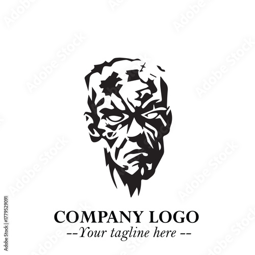 Head of Zombie Logo Symbol in Black on the White Background with Horror Minimal Vector Design