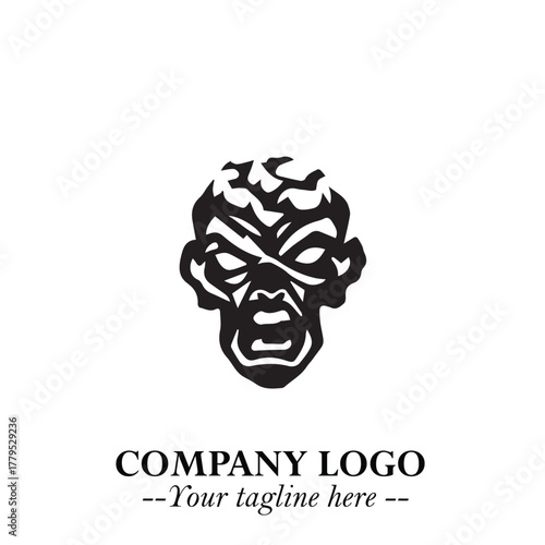 Head of Zombie Logo Symbol in Black on the White Background with Horror Minimal Vector Design