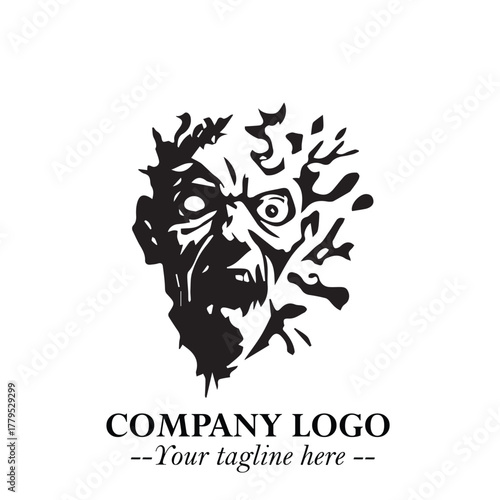 Head of Zombie Logo Symbol in Black on the White Background with Horror Minimal Vector Design