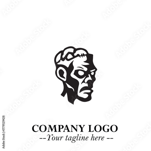 Head of Zombie Logo Symbol in Black on the White Background with Horror Minimal Vector Design