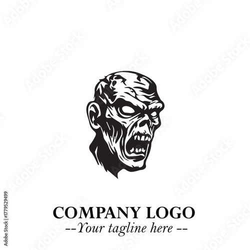 Head of Zombie Logo Symbol in Black on the White Background with Horror Minimal Vector Design