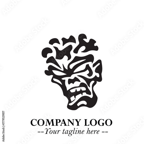 Head of Zombie Logo Symbol in Black on the White Background with Horror Minimal Vector Design