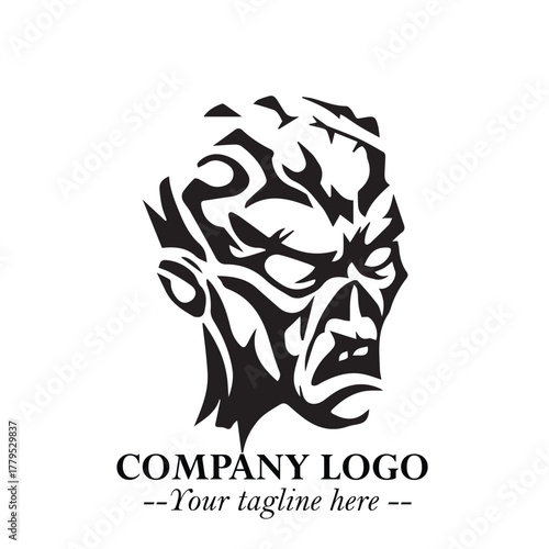 Head of Zombie Logo Symbol in Black on the White Background with Horror Minimal Vector Design