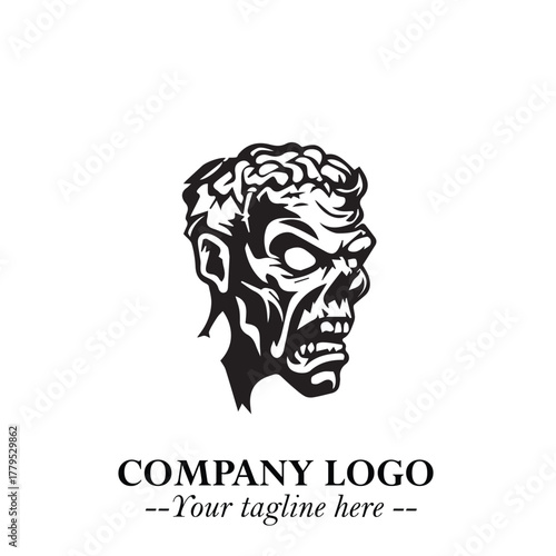 Head of Zombie Logo Symbol in Black on the White Background with Horror Minimal Vector Design