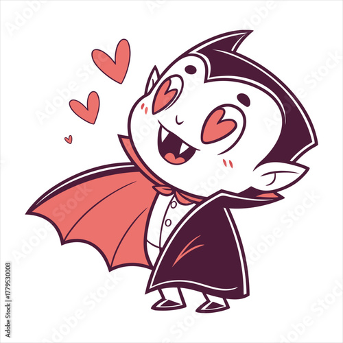 Cute cartoon vampire with heart eyes in love