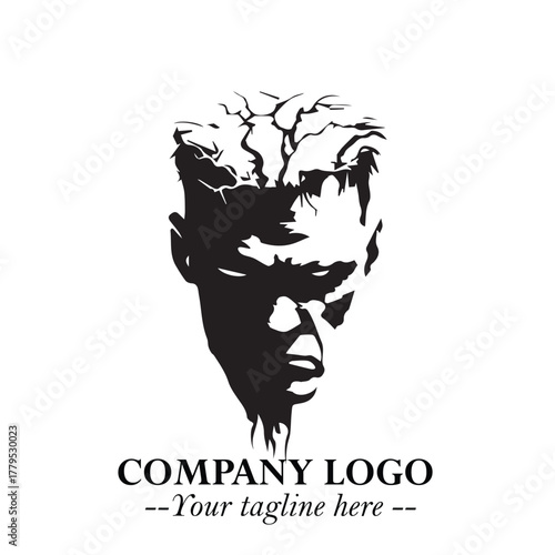 Head of Zombie Logo Symbol in Black on the White Background with Horror Minimal Vector Design
