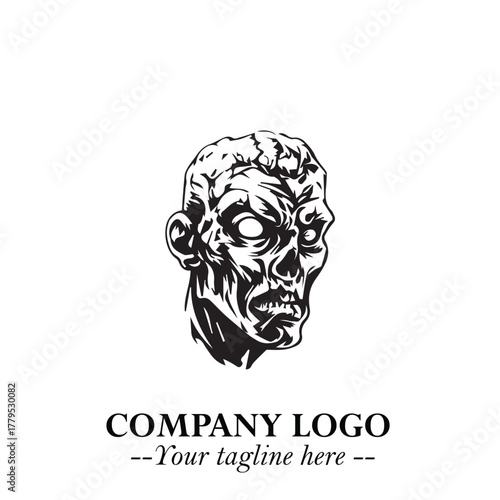 Head of Zombie Logo Symbol in Black on the White Background with Horror Minimal Vector Design