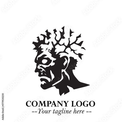 Head of Zombie Logo Symbol in Black on the White Background with Horror Minimal Vector Design
