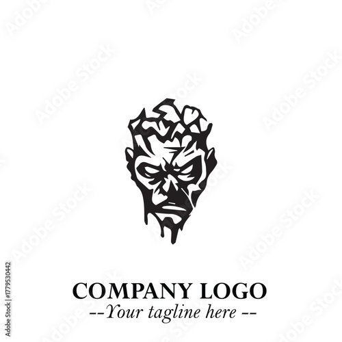 Head of Zombie Logo Symbol in Black on the White Background with Horror Minimal Vector Design