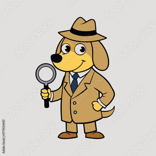 Cartoon dog detective holding magnifying glass silhouette