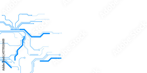 Blue circuit diagram on white background. High-tech circuit board connection system.Vector abstract technology on a white background.