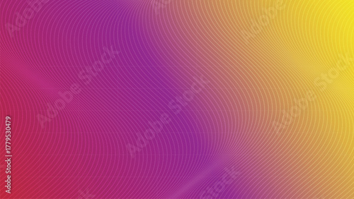 Vibrant gradient abstract background featuring a flowing wave pattern composed of small dots, transitioning from magenta to purple to yellow hues
