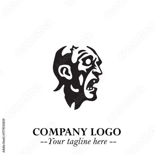 Head of Zombie Logo Symbol in Black on the White Background with Horror Minimal Vector Design
