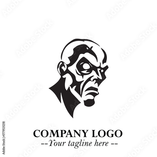 Head of Zombie Logo Symbol in Black on the White Background with Horror Minimal Vector Design