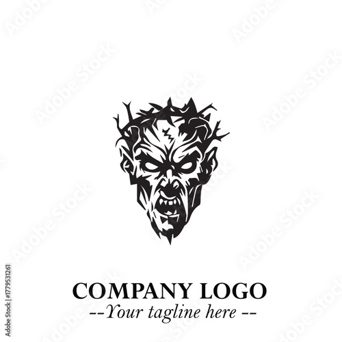 Head of Zombie Logo Symbol in Black on the White Background with Horror Minimal Vector Design