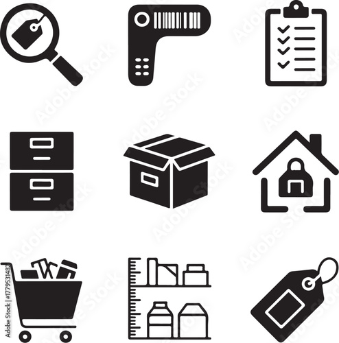 Set of nine detailed home inventory icons with transparent background collection