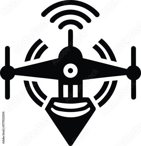 Drone with signal waves, illustrating modern remote communication technology