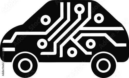 Autonomous car with integrated circuit board smart vehicle technology concept