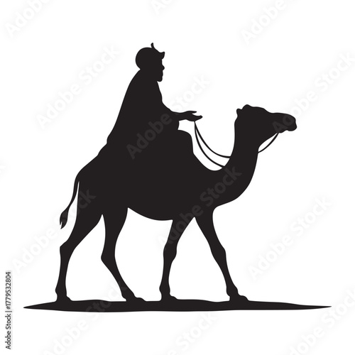 silhouette of a wise man on camel in the desert