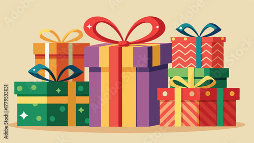 Assortment of vibrant wrapped gifts illustration, Festive celebration of special moments