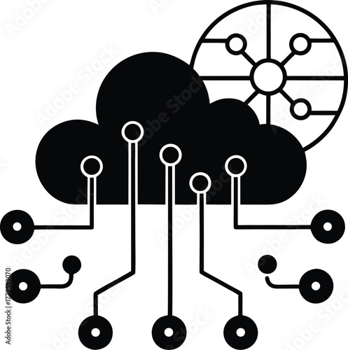 Cloud computing with circuit board and network icon on transparent background