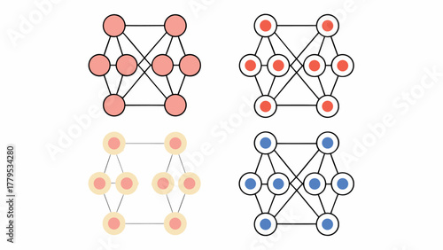 Neural Network Node Clusters Vector Set – AI Machine Learning Data Nodes and Deep Learning Algorithm Connection Illustration Pack