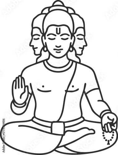 vector Illustration of Hindu God Brahma with Three Faces