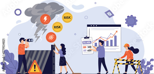 Financial Risk Management Team Analyzing Economic Storm Clouds