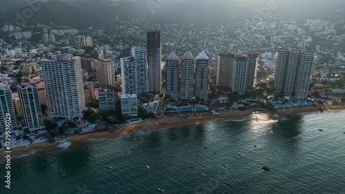 Cinematic aerial view of Acapulco Bay and its surrounding Pacific waters
