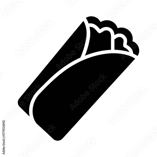 Delicious burrito mexican food wrap tortilla fast food takeaway snack lunch dinner vector icon graphic