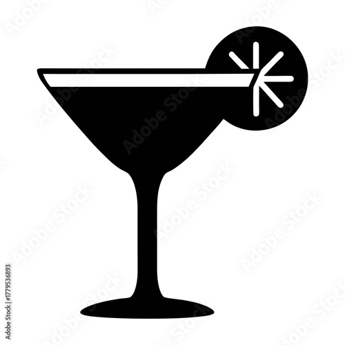 Black and white martini cocktail drink with citrus garnish vector illustration design art