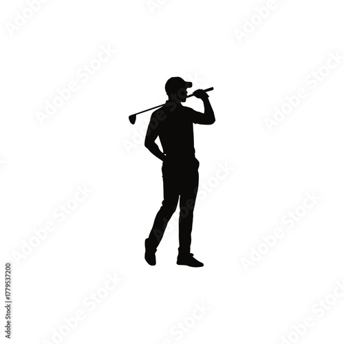 golf, golfer, silhouette, man, male, sport, sports, athlete, athletic, club, golf club, holding, standing, white background, isolated, background, person, player, recreation, leisure, outdoor, activit