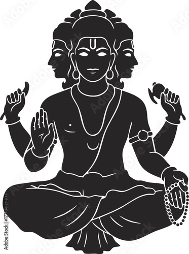 vector Illustration of Hindu God Brahma with Three Faces
