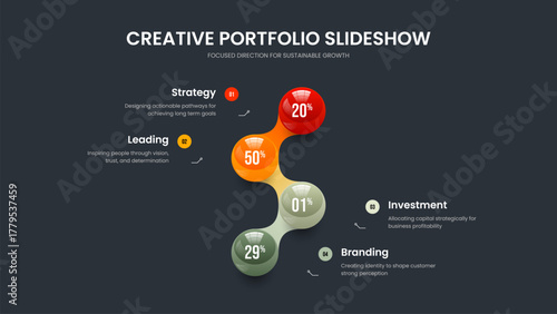Company Growth Four Element Diagram Slide Template. Digital Visualization 4 Option Chart Presentation Design. Educational Plan Slideshow Layout Vector Illustration.