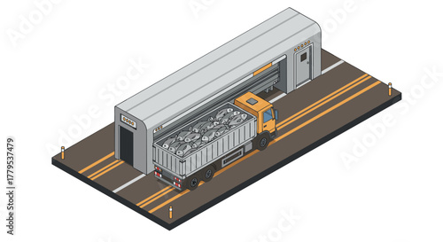 Isometric truck loading station with industrial equipment