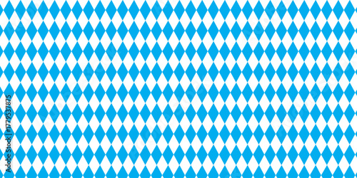 Seamless Bavarian blue and white diamond pattern vector, traditional Oktoberfest background.