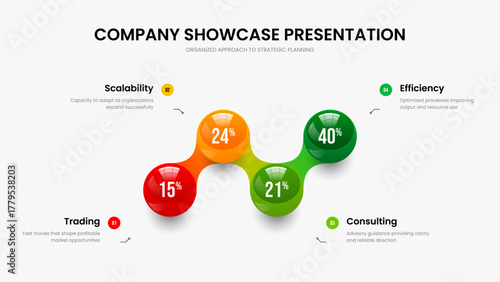 Science Strategy 4 Step Infographic Presentation Template. Minimalist Forecast Slideshow Design Vector Illustration. Sales Portfolio Four Element Diagram Slide Layout.