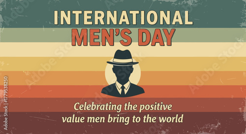 International Men s Day Celebration with Retro Stripes and Silhouette
