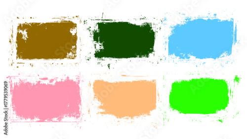 Set of grunge square template backgrounds. Vector Multicolor painted squares or rectangular shapes.. Dirty grunge design frames, borders or templates for text.