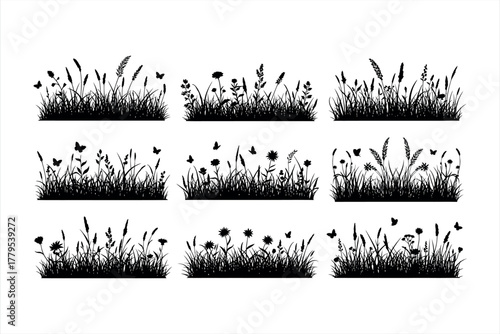 Silhouette Grass and Flowers Set