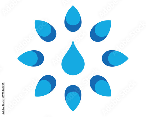 Abstract water drops forming a circle representing purity and cleanliness