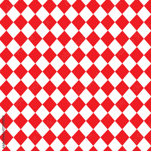 Checkered harlequin diamond seamless background Checkered harlequin diamond seamless background pattern vector in red and white. Geometric rhombus pattern background. Harlequin check wallpaper. Retro
