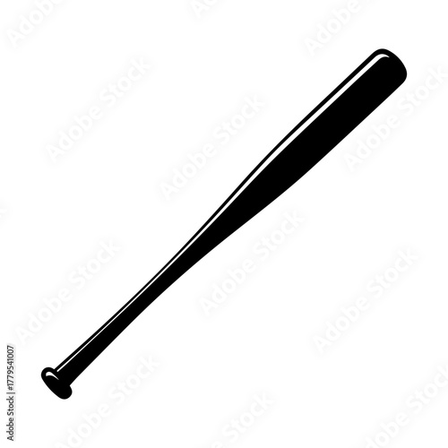 A sleek polished black baseball bat isolated on a stark white background showcasing its smooth classic design and readiness for the game