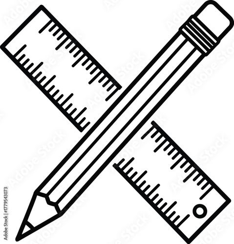 Crossed pencil and ruler outline symbol for school supplies and technical drawing