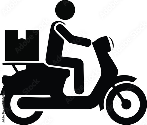 Delivery person riding a scooter with a package for fast shipping service