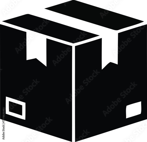 Isometric dark cardboard box icon with closed flaps for packaging and delivery concepts