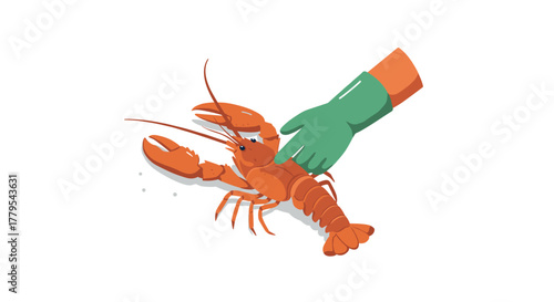 Person handling lobster with glove in flat design