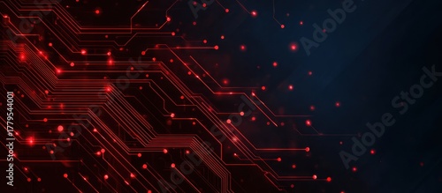 Abstract Technology Background with Red Circuit Board and Lights.