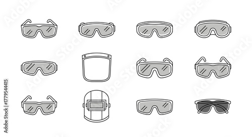 Protective eyewear set illustration for worker safety and industrial design needs